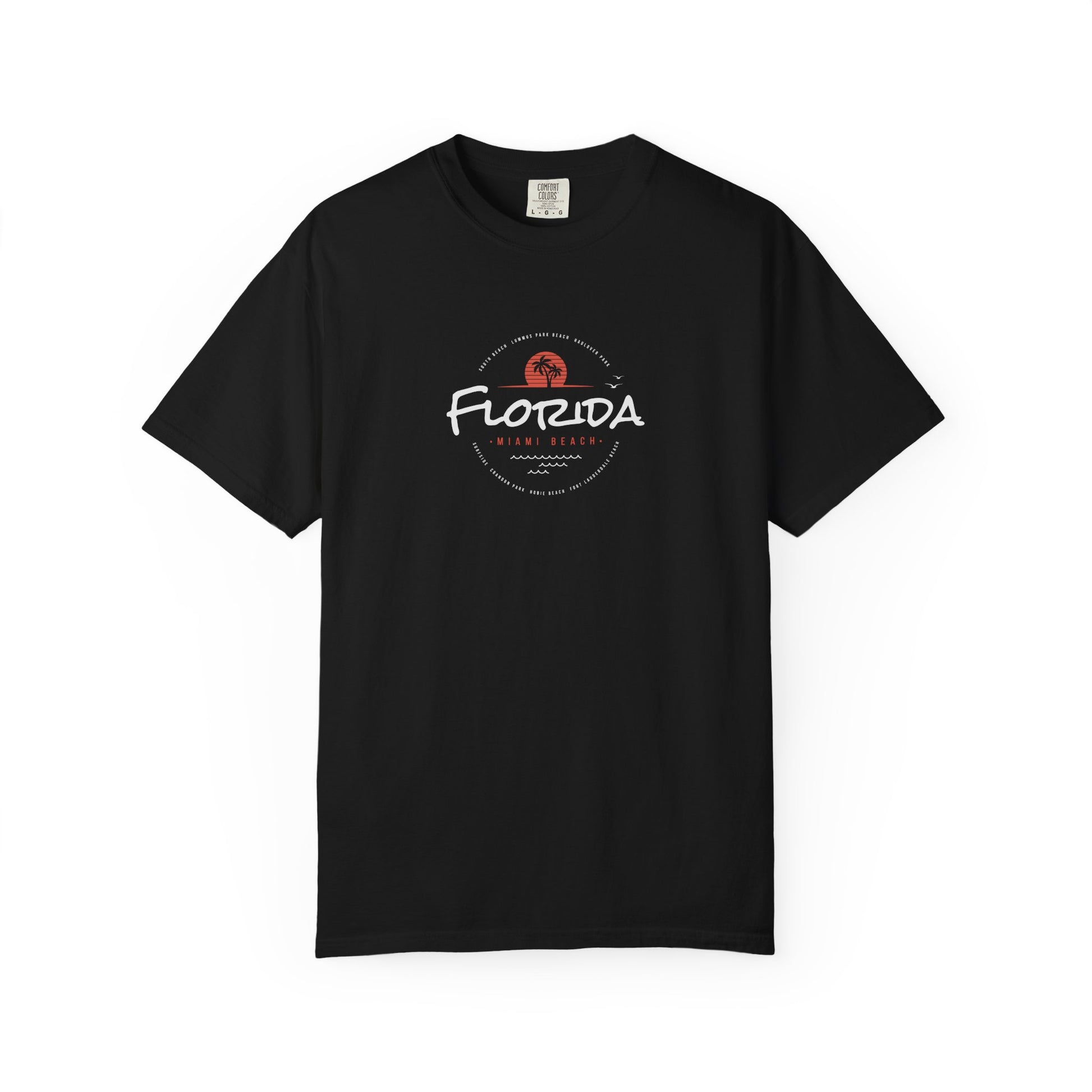 Black t-shirt with white text  florida background