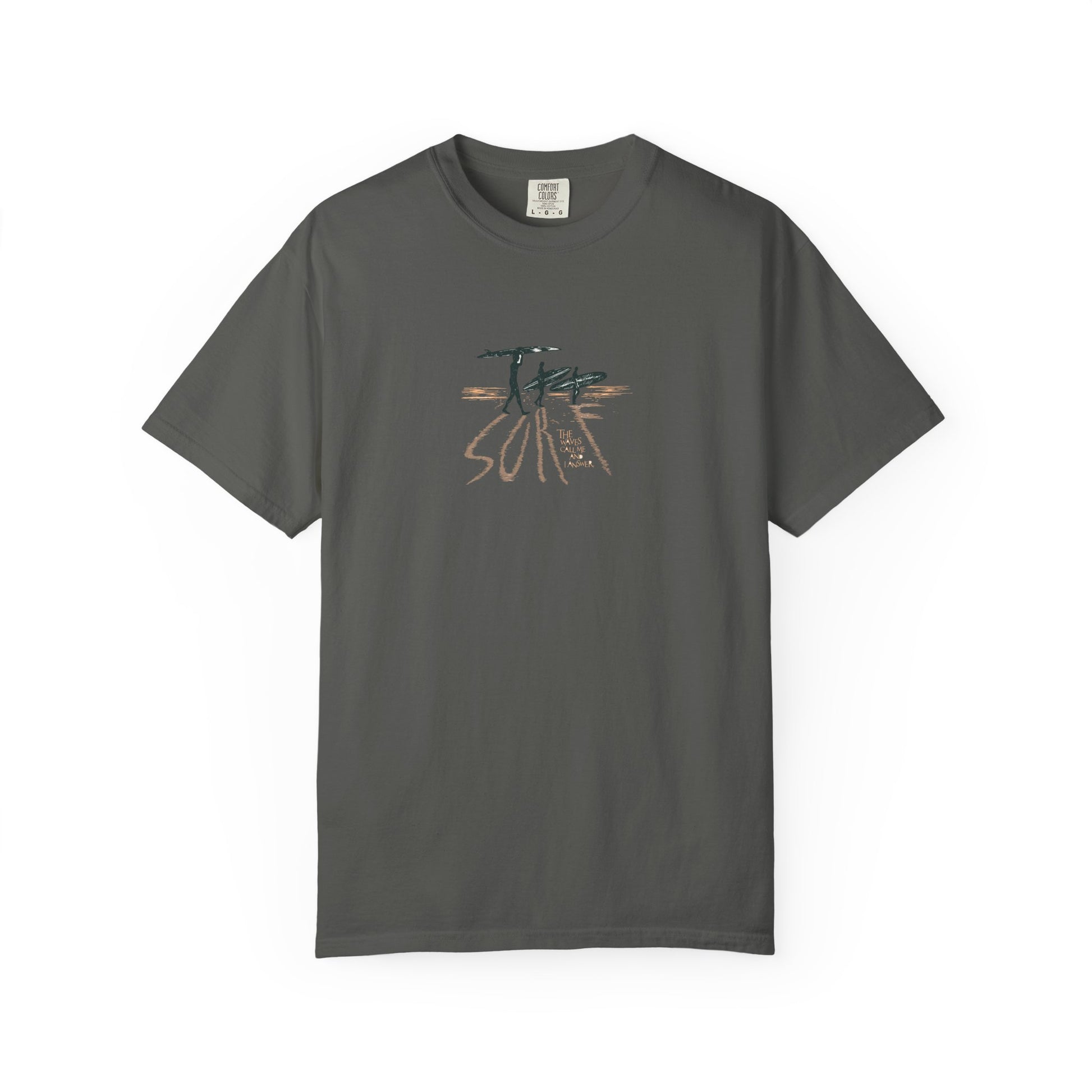 Gray t-shirt with a flag design on a white background