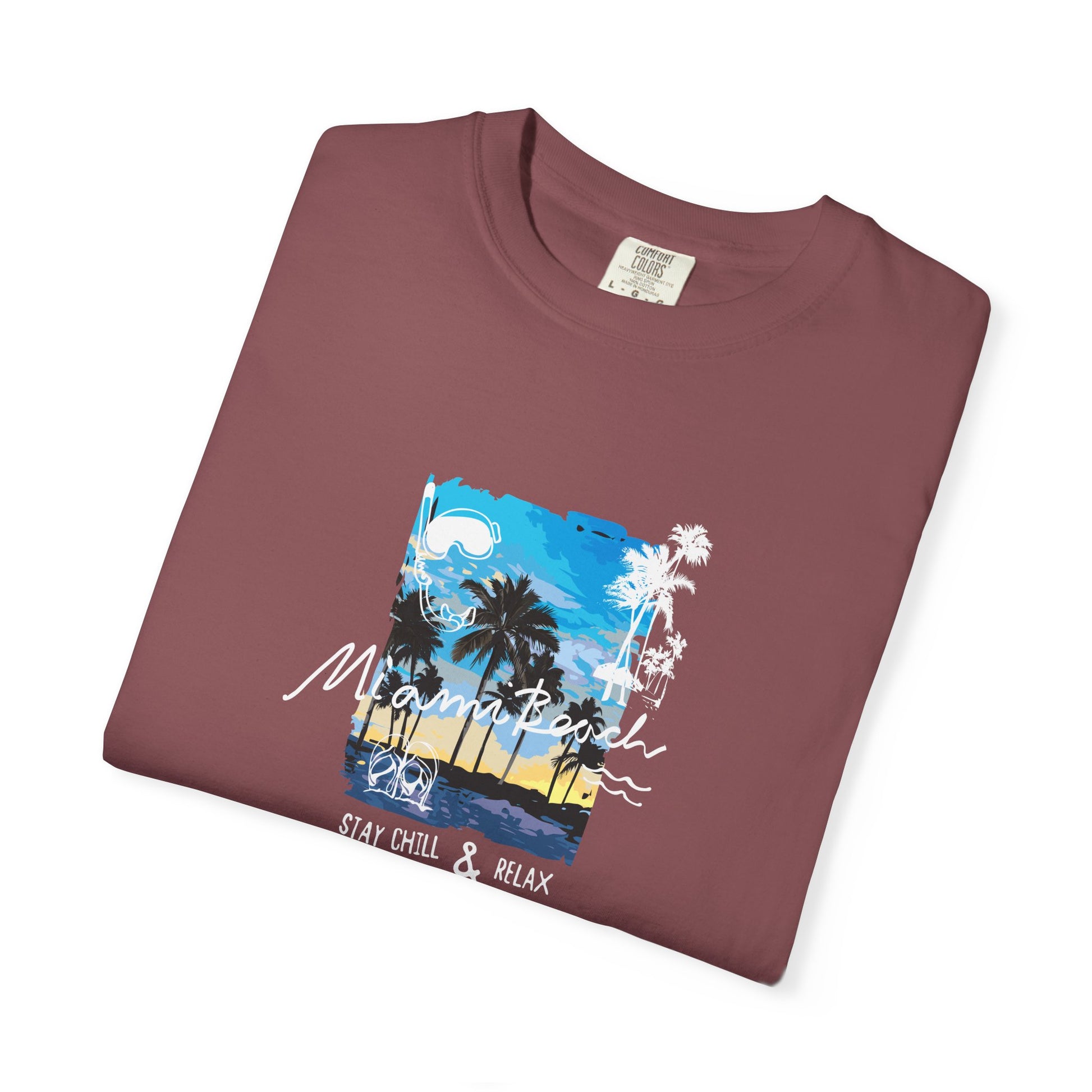 Maui Beach T-Shirt — "Stay Chill & Relax" Tropical Palm Sunset Tee