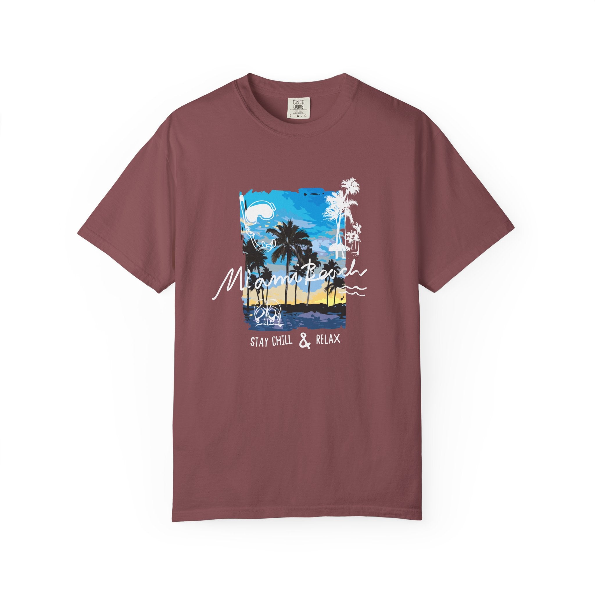 Maui Beach T-Shirt — "Stay Chill & Relax" Tropical Palm Sunset Tee