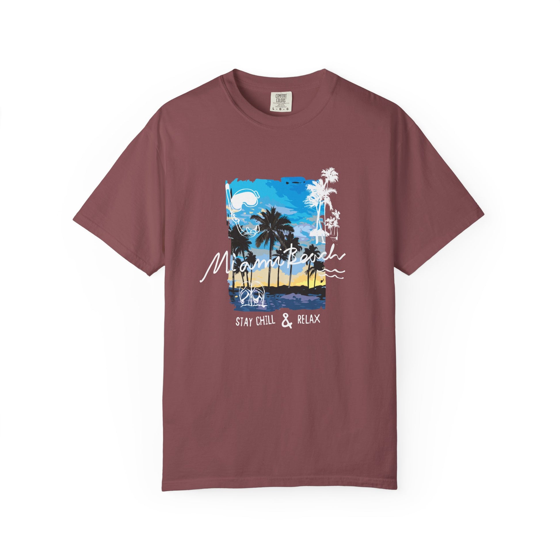 Maui Beach T-Shirt — "Stay Chill & Relax" Tropical Palm Sunset Tee