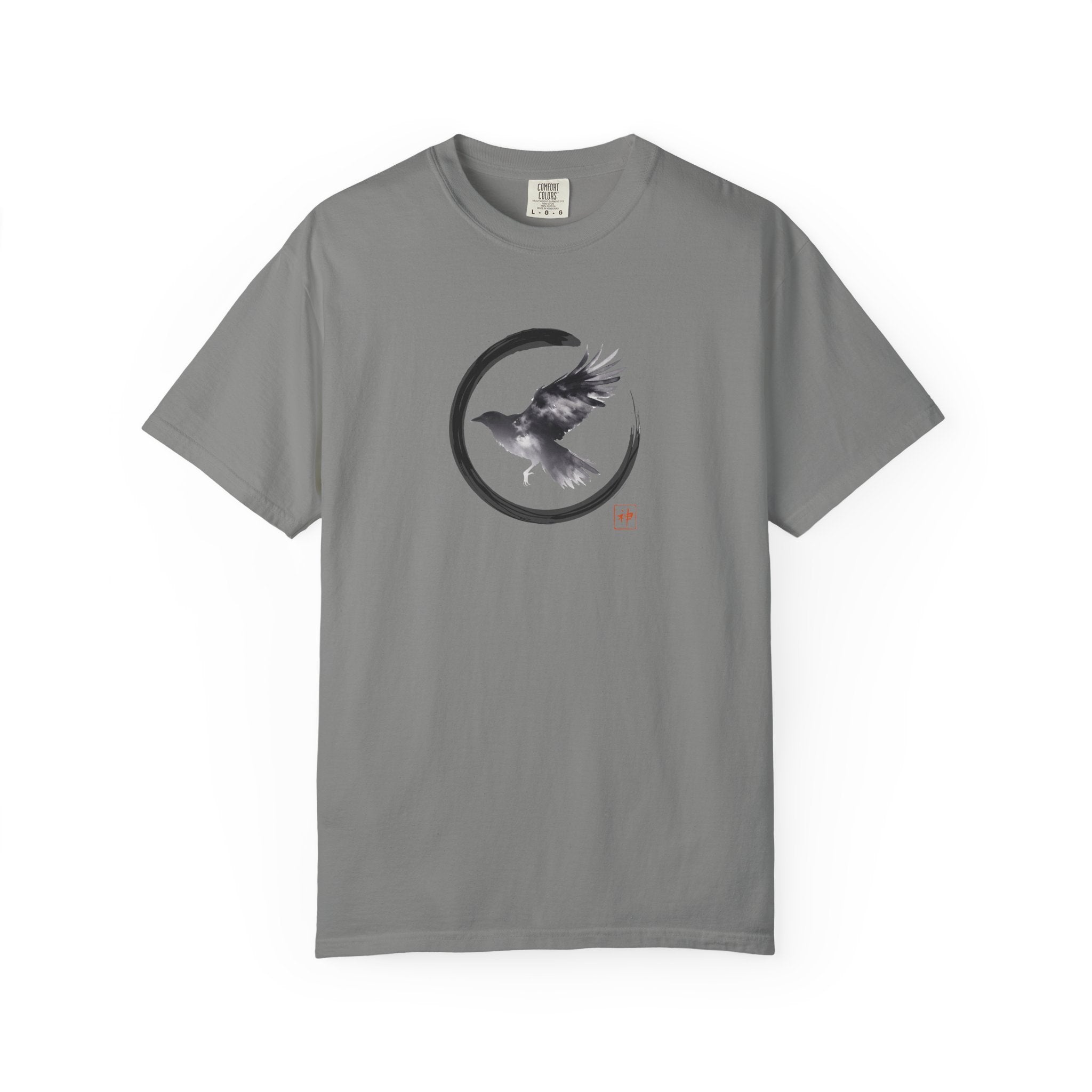 Raven Moon T-Shirt — Minimalist Flying Crow Zen Design