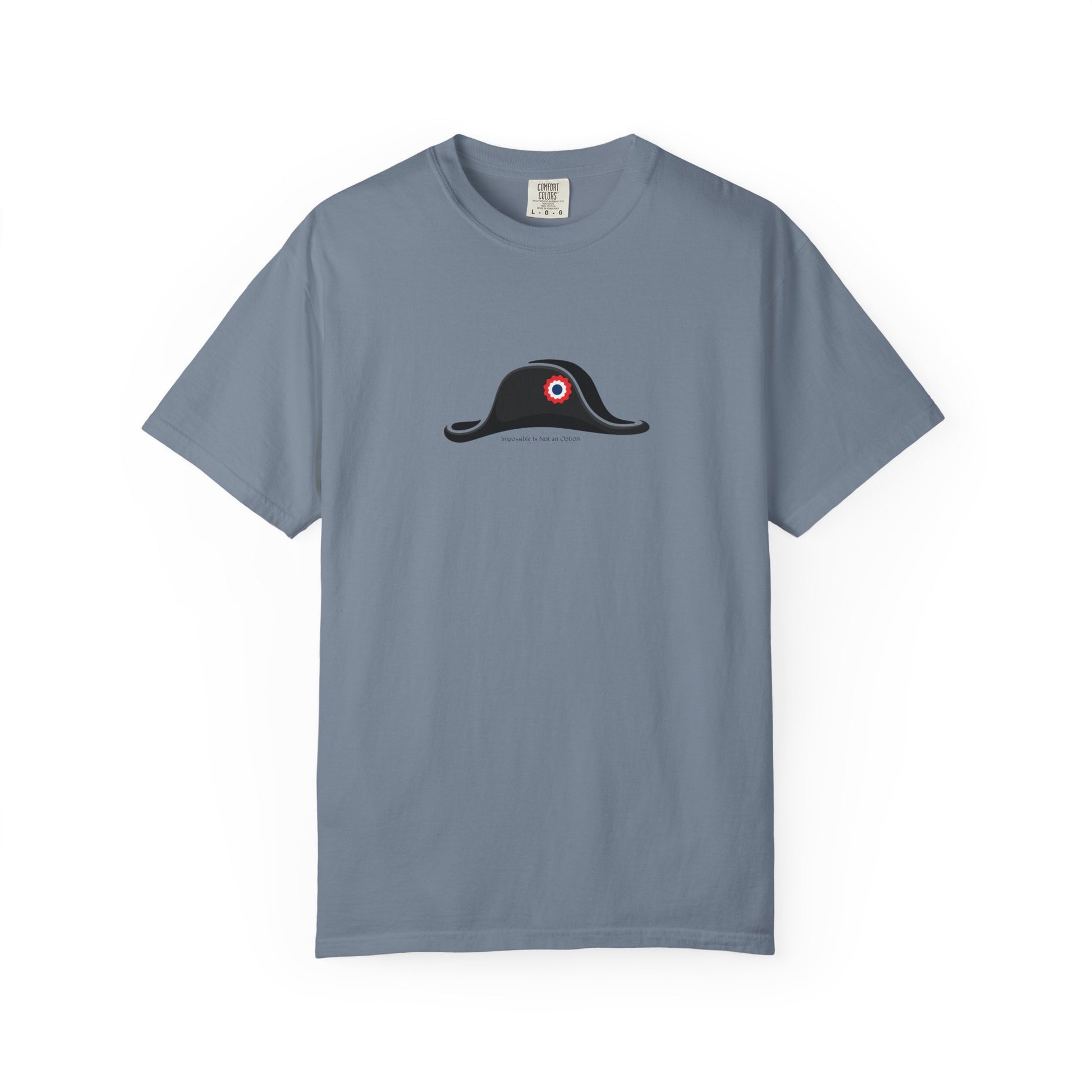 Napoleon bicorne hat graphic t-shirt minimal historical design on blue tee