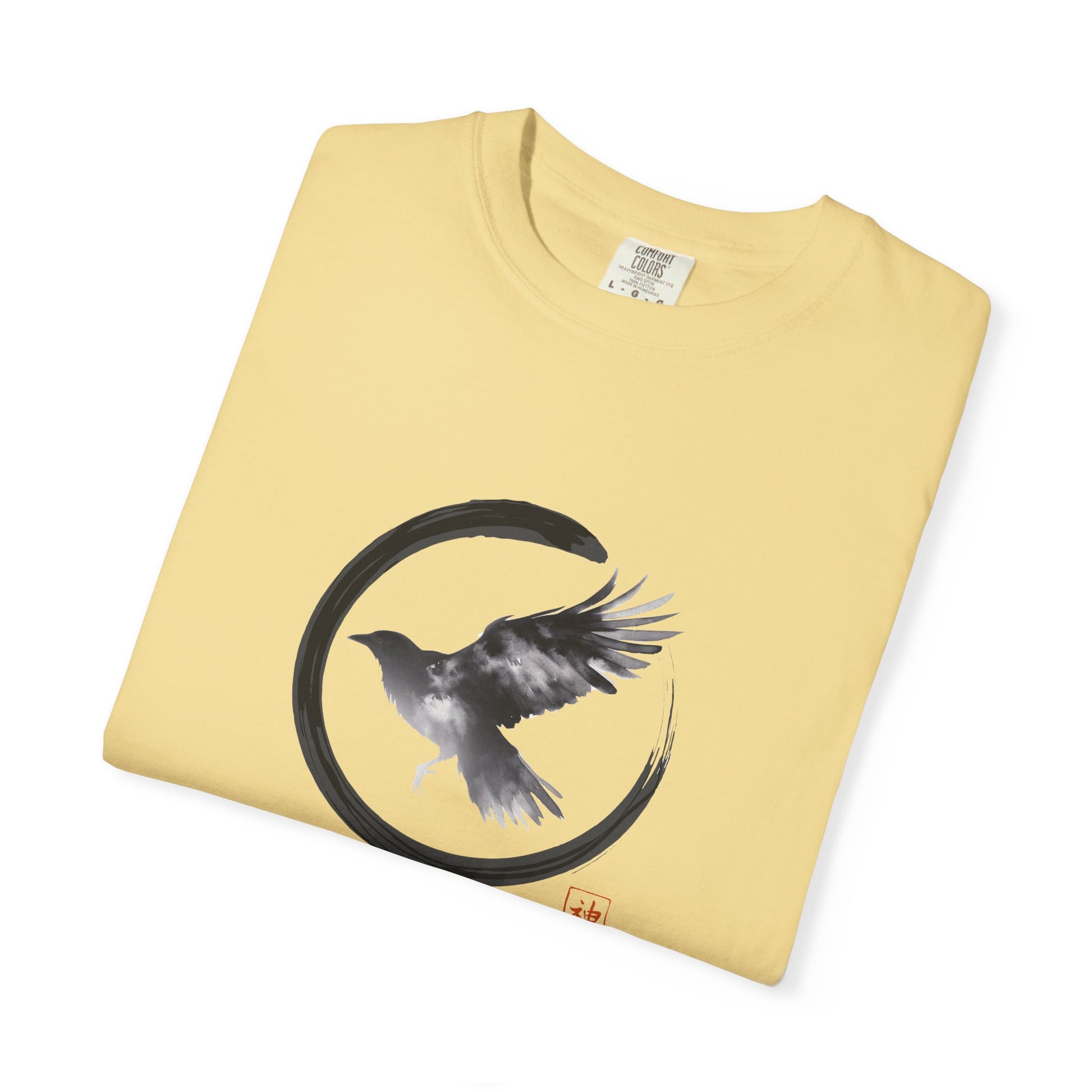 Raven Moon T-Shirt — Minimalist Flying Crow Zen Design