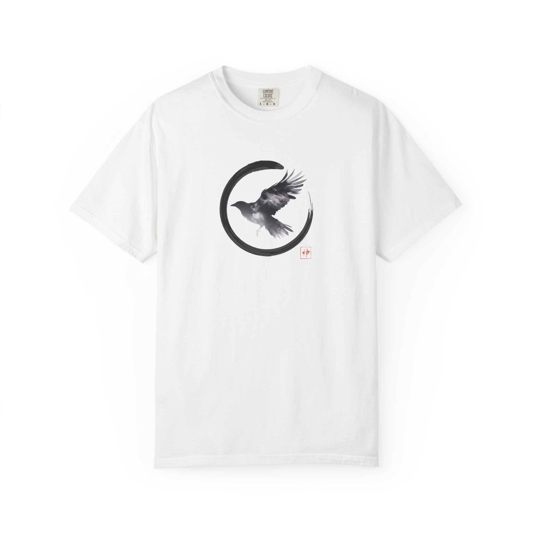 Raven Moon T-Shirt — Minimalist Flying Crow Zen Design