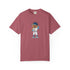 Maroon t-shirt with a bear wearing a baseball uniform on a white background