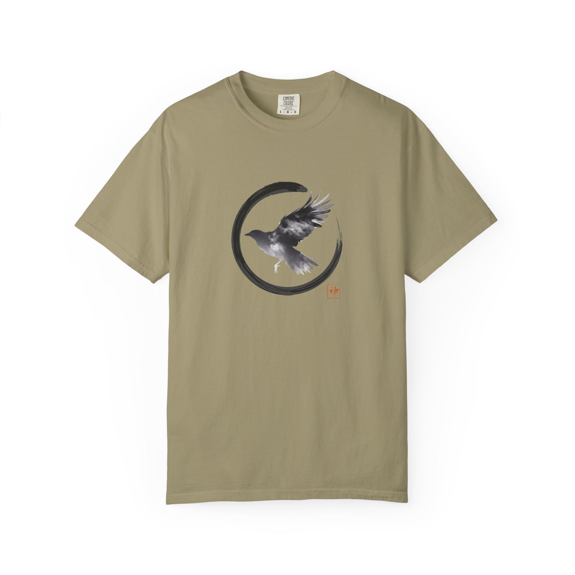 Raven Moon T-Shirt — Minimalist Flying Crow Zen Design