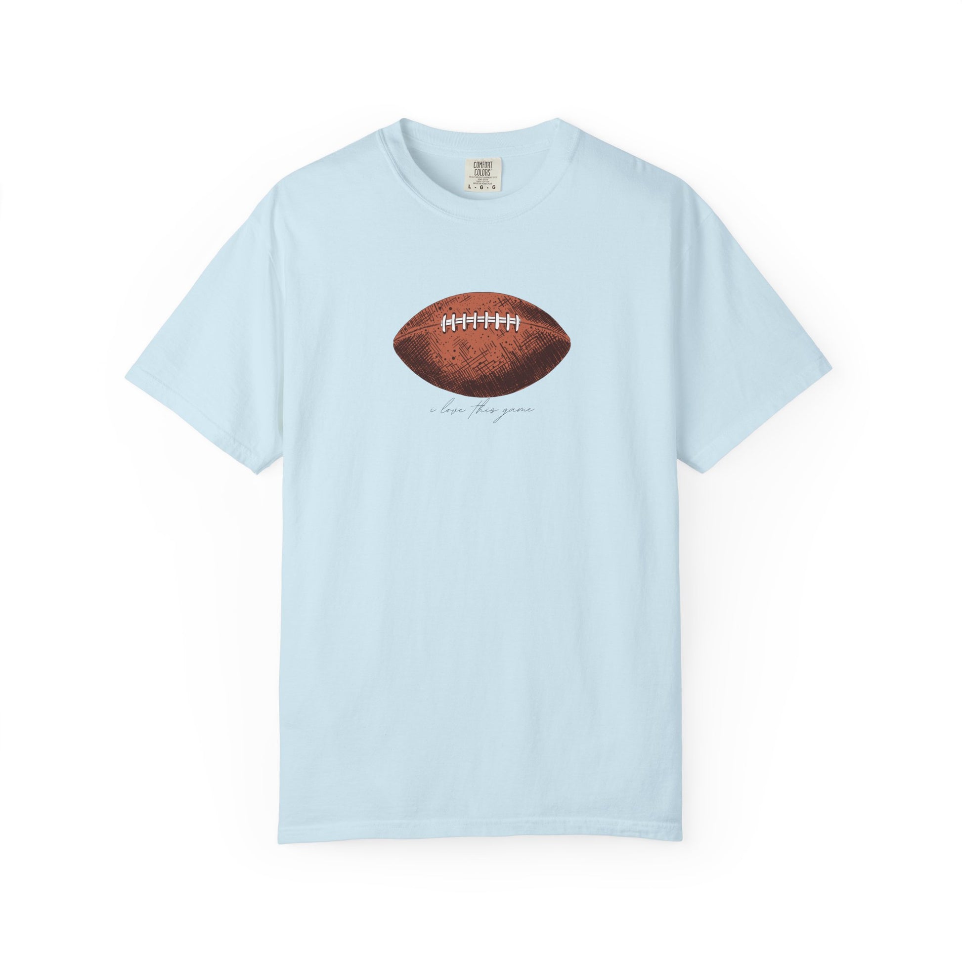 Light blue vintage leather football graphic t-shirt