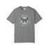 Coral t-shirt with a gold star logo on a white background