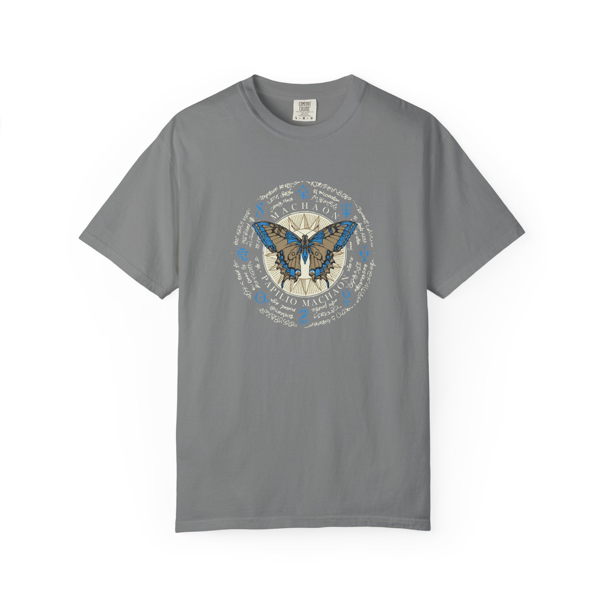 Coral t-shirt with a gold star logo on a white background