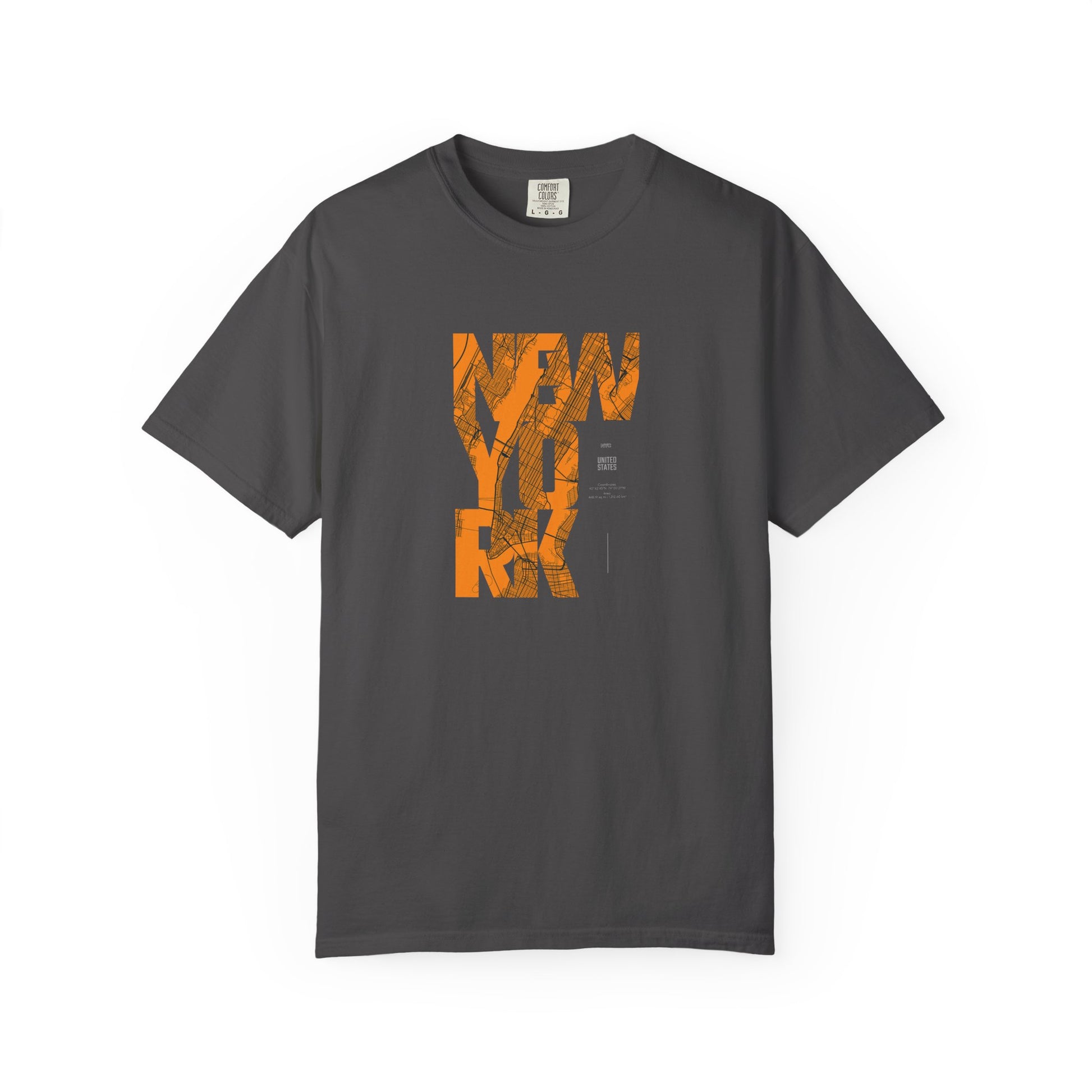 New York Typography Tee — Orange Marble Graphic T-Shirt