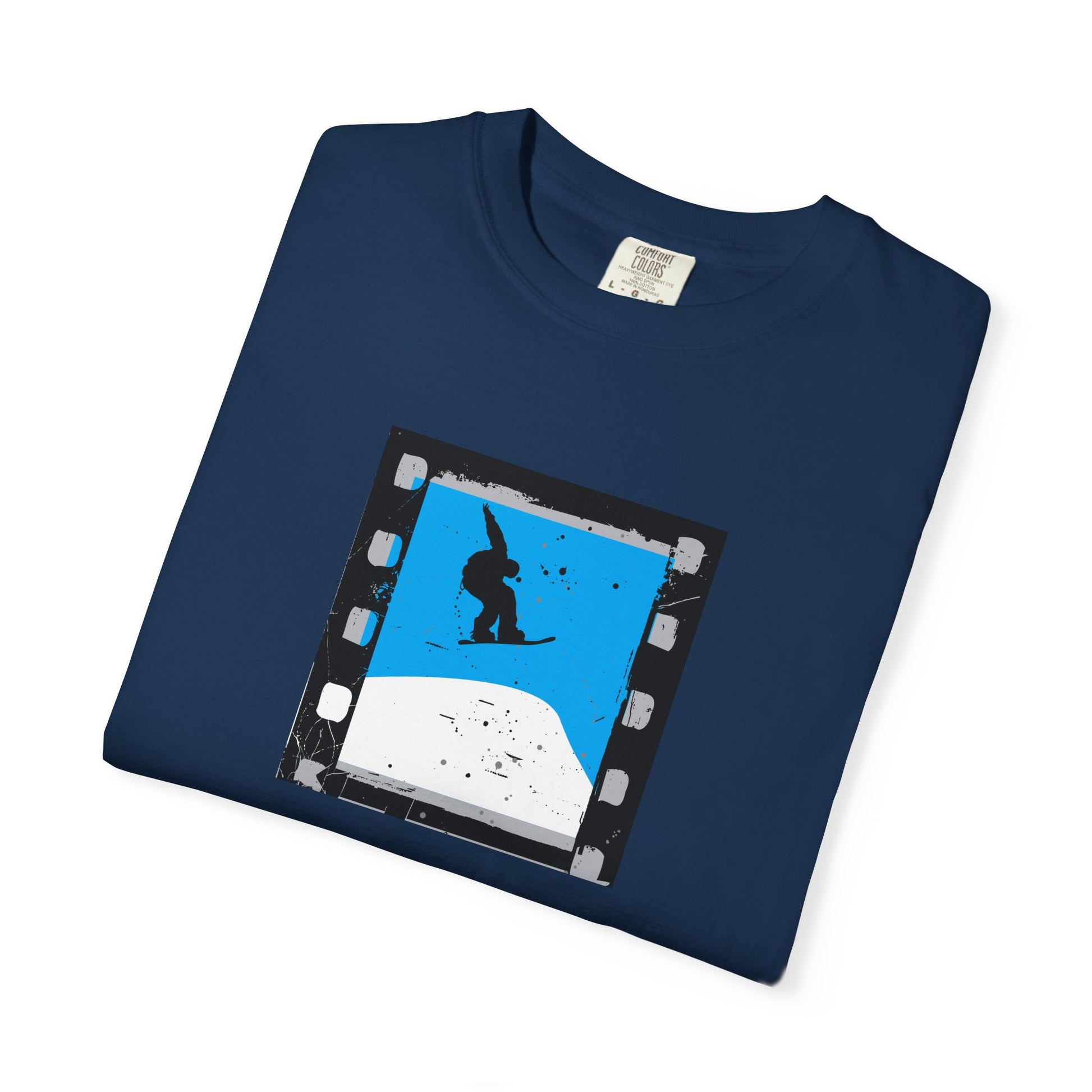Surfing Filmstrip Graphic T-Shirt — Blue Wave Skate Silhouette