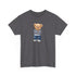 Gray t-shirt with a teddy bear graphic on a white background