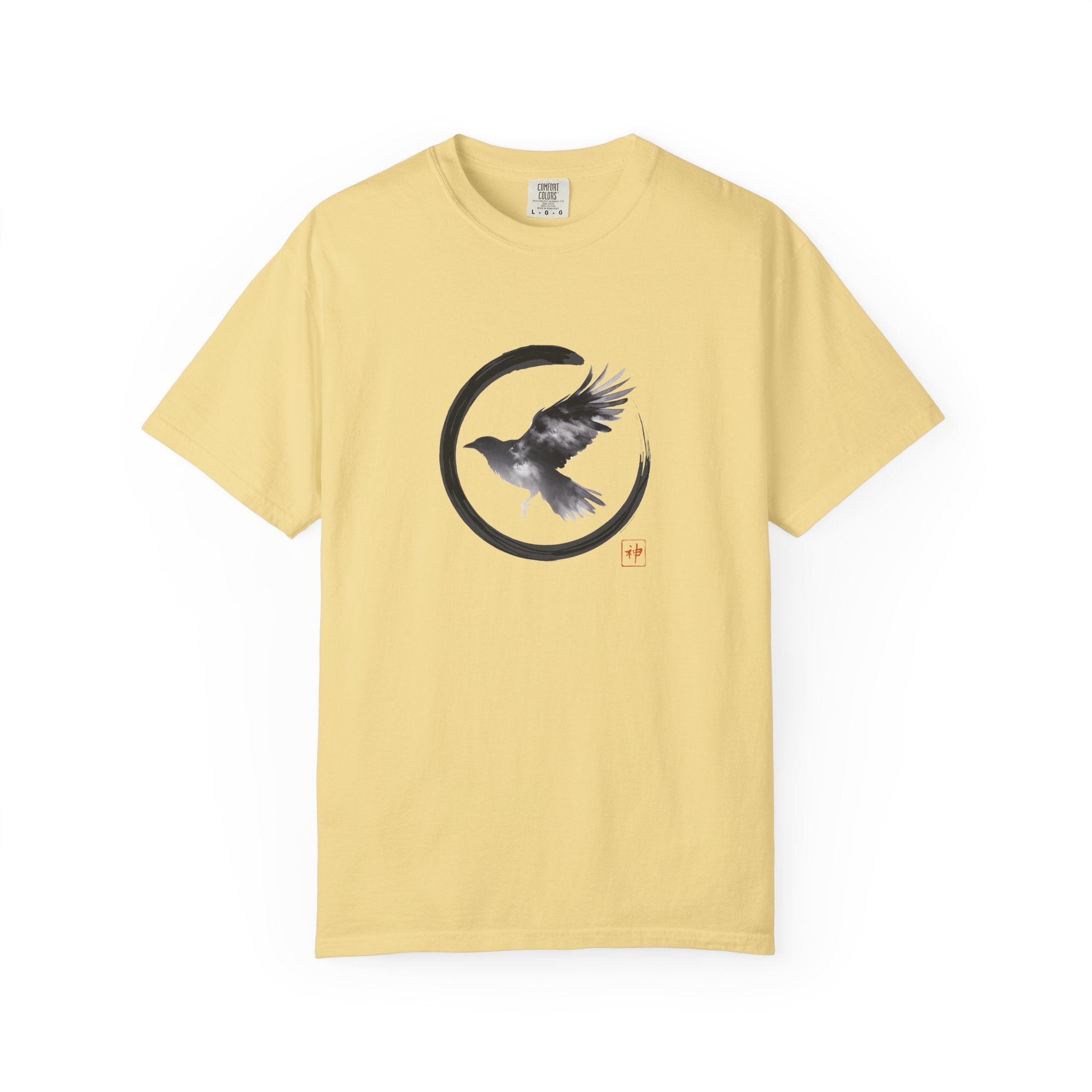 Raven Moon T-Shirt — Minimalist Flying Crow Zen Design