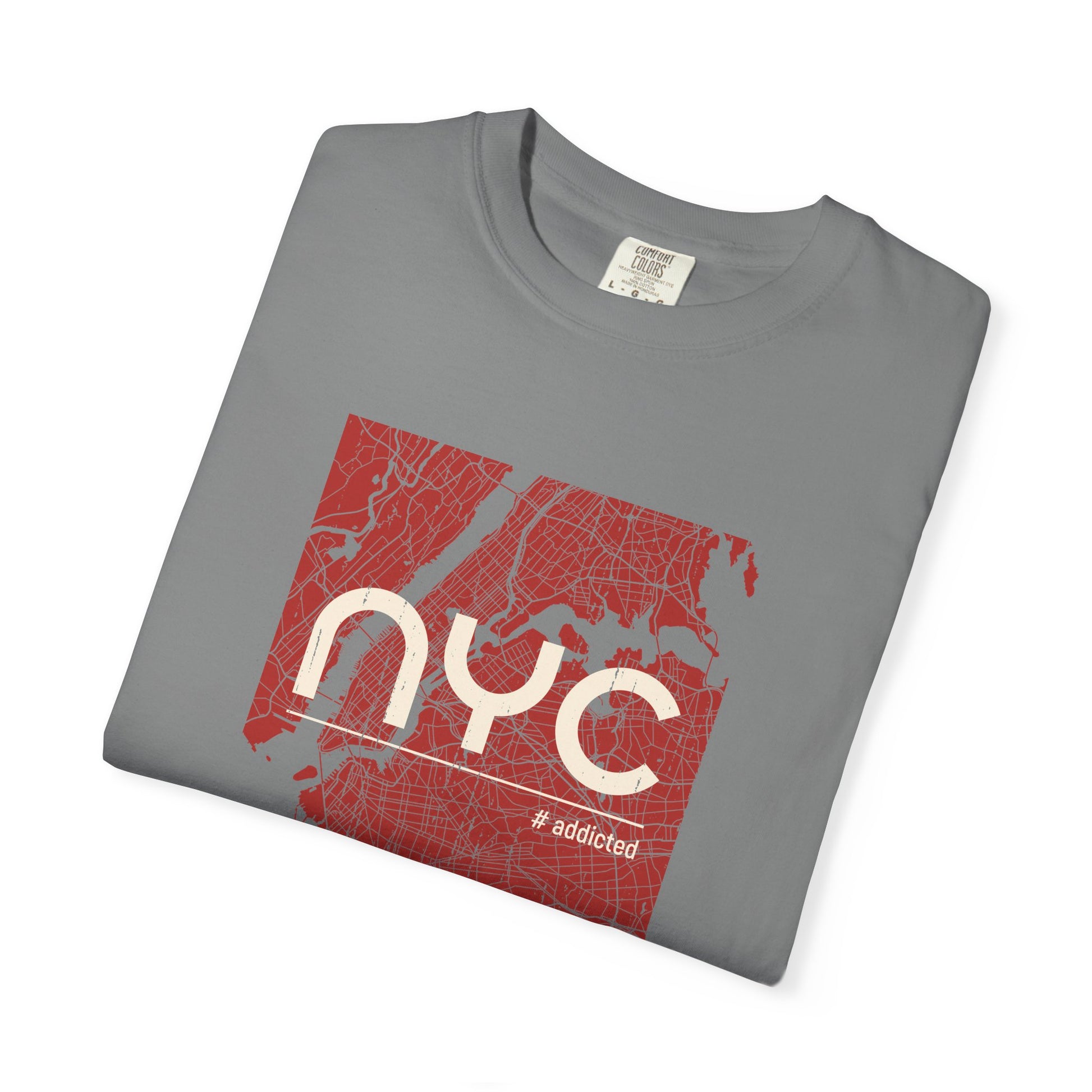 NYC Map Vintage Tee — Garment-Dyed Gray T-Shirt with Retro City Skyline Graphic world