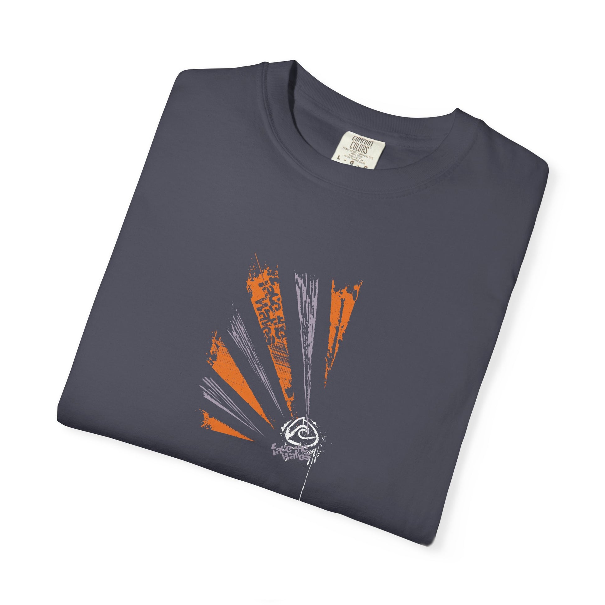 Folded gray  t-shirt with surfing style design 