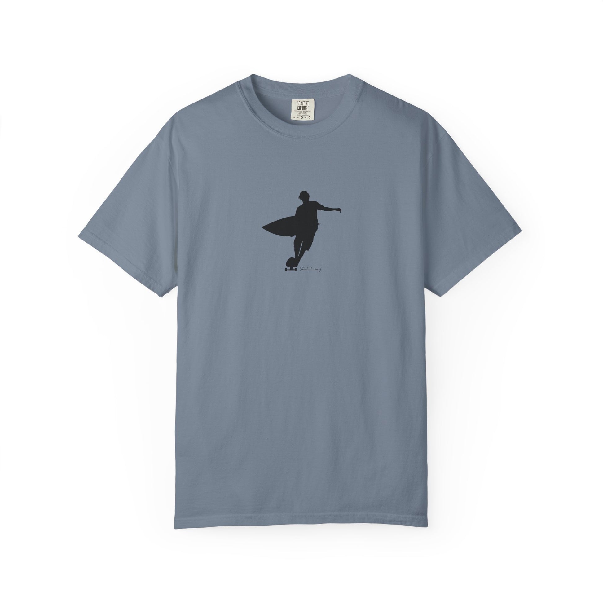 Minimal surfer silhouette graphic t-shirt with surfboard coastal surf design