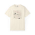 An off-white short-sleeve crewneck t-shirt featuring a central graphic print of vintage-style mathematical equations, formulas, and doodles in black and muted pink.