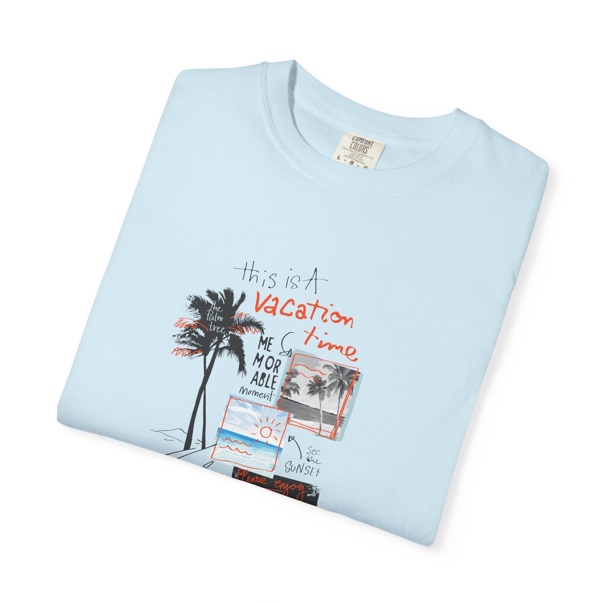 Vacation Vibes Graphic T-Shirt — Palm Tree Collage Tee Breeze