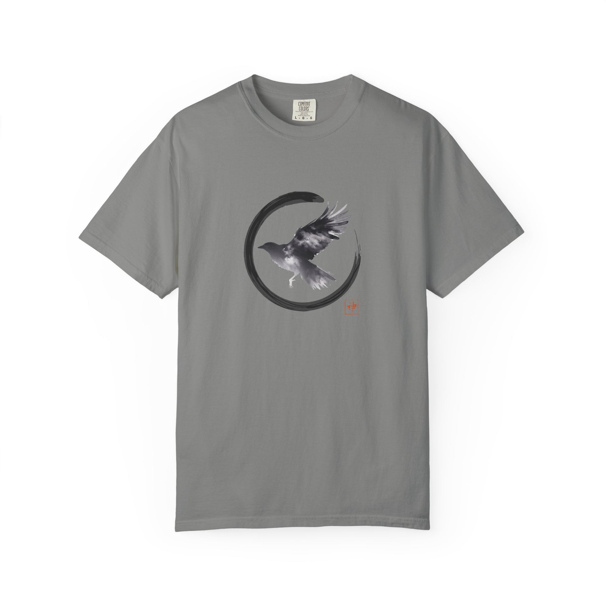 Raven Moon T-Shirt — Minimalist Flying Crow Zen Design