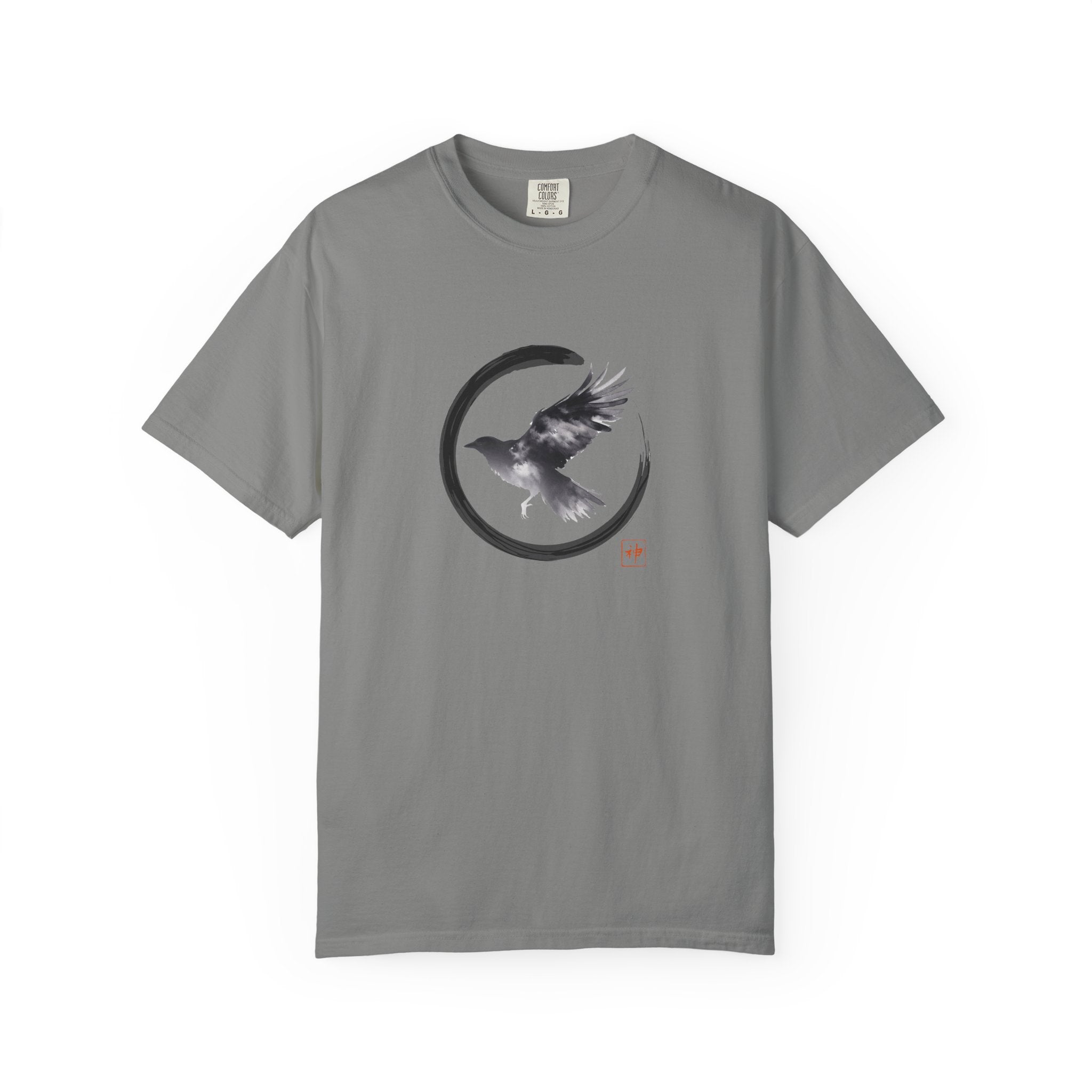 Raven Moon T-Shirt — Minimalist Flying Crow Zen Design