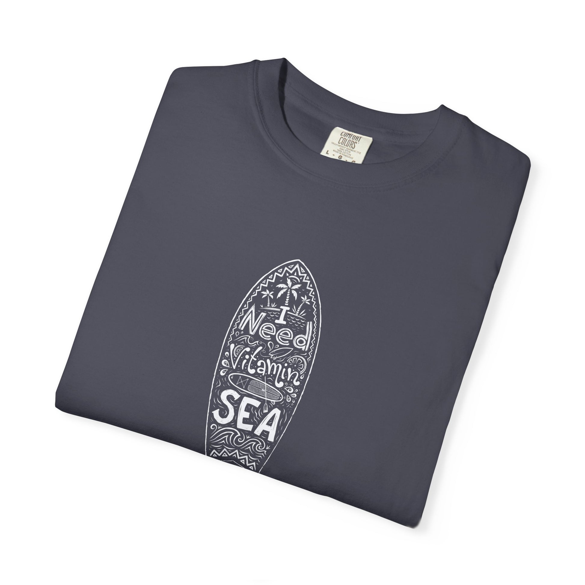 Surfboard Graphic T-Shirt — "Need Vitamin Sea" Beach Tee