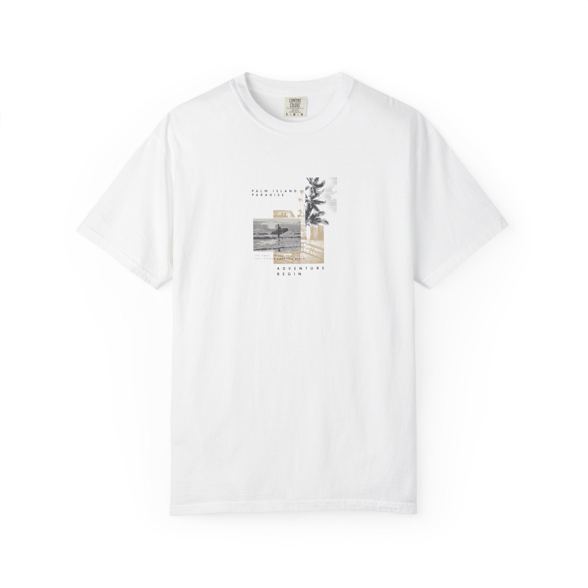 White take it easy coastal collage graphic t-shirt