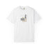 White t-shirt with a graphic design on a white background