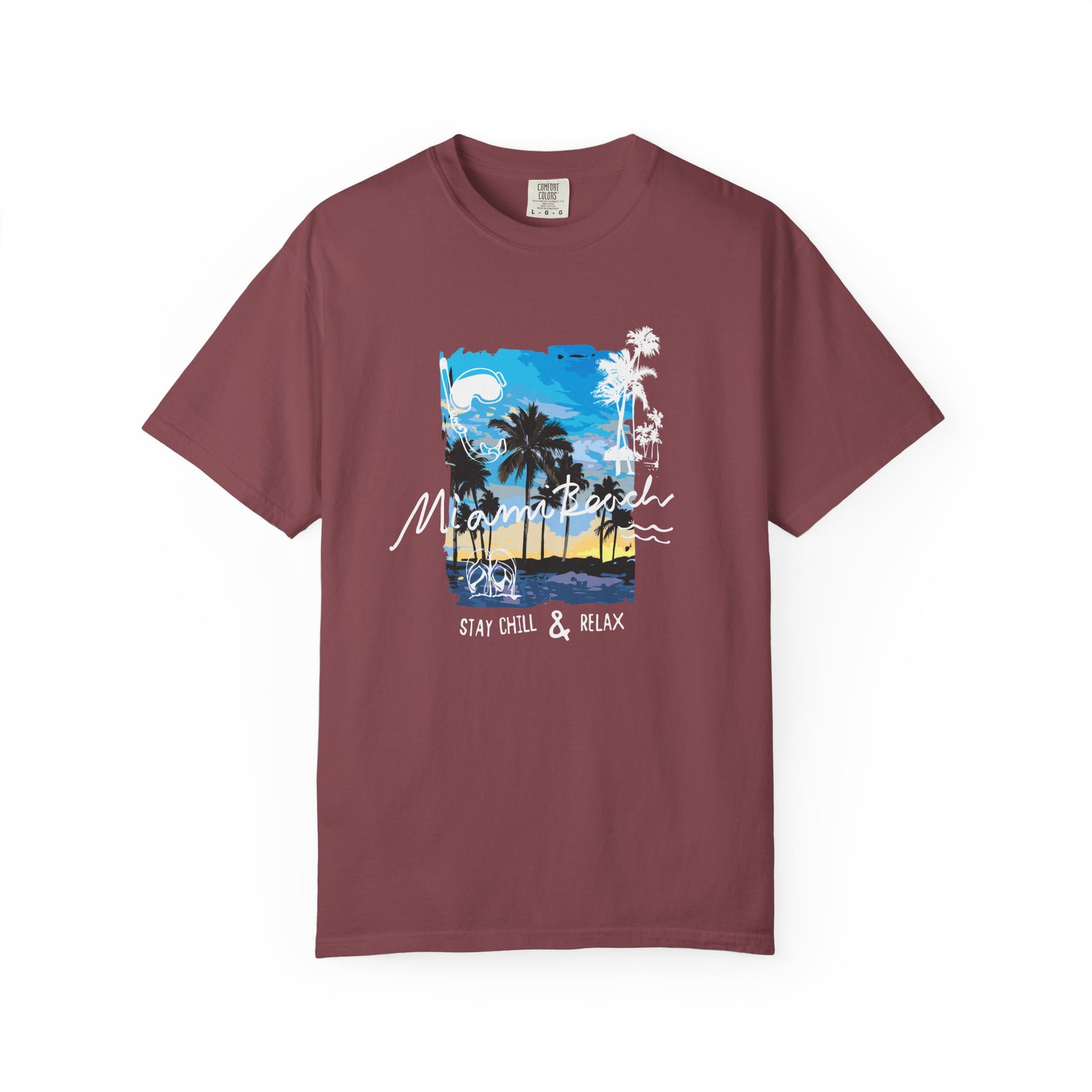 Maui Beach T-Shirt — "Stay Chill & Relax" Tropical Palm Sunset Tee