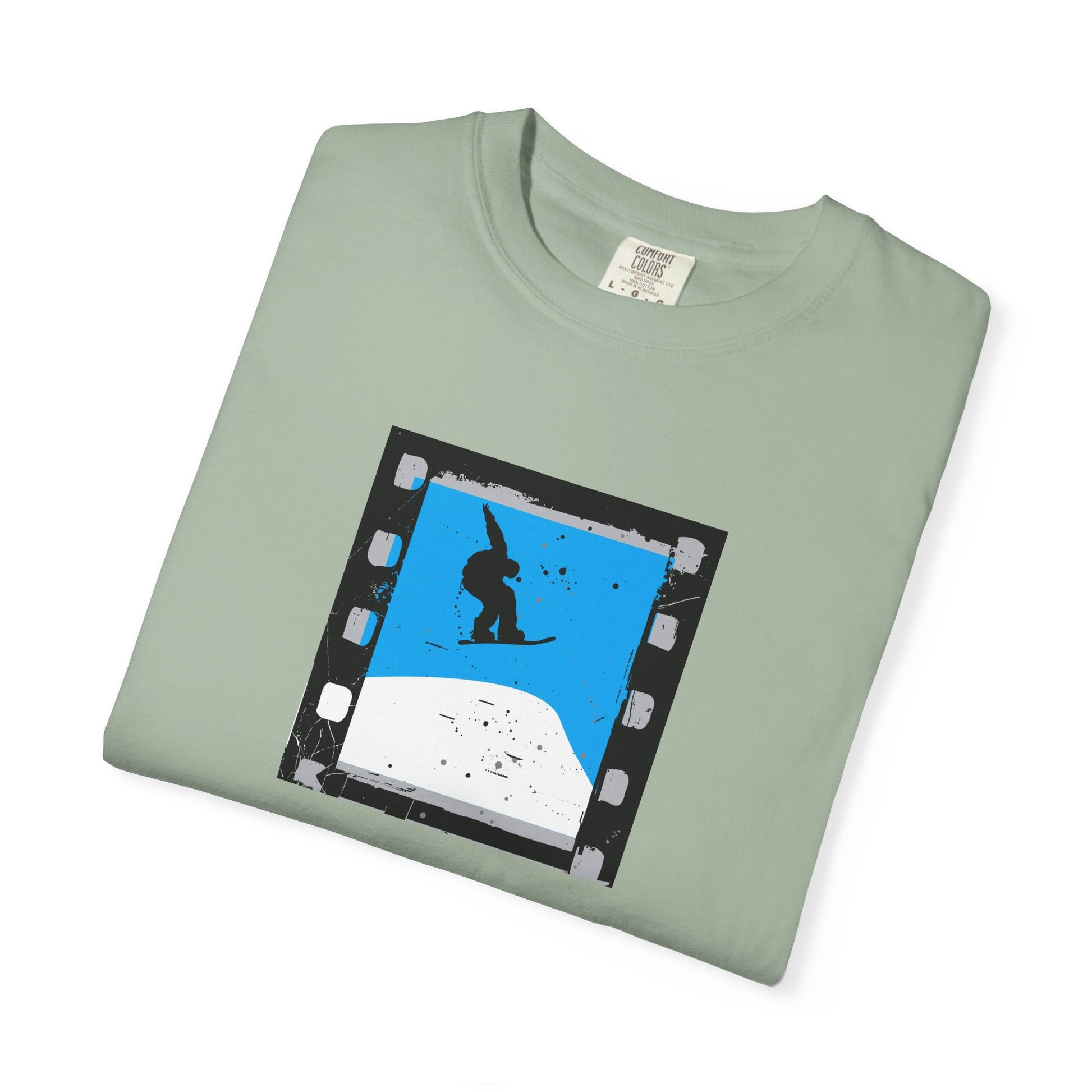 Surfing Filmstrip Graphic T-Shirt — Blue Wave Skate Silhouette