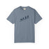 blue  t-shirt with 'River Down FL' text on a white background