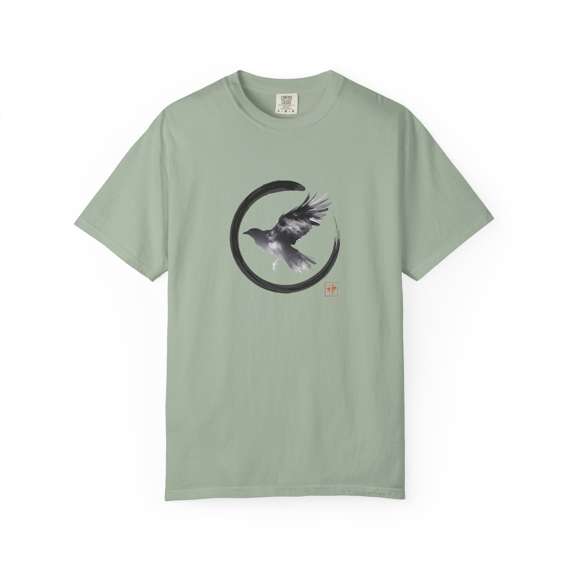 Raven Moon T-Shirt — Minimalist Flying Crow Zen Design