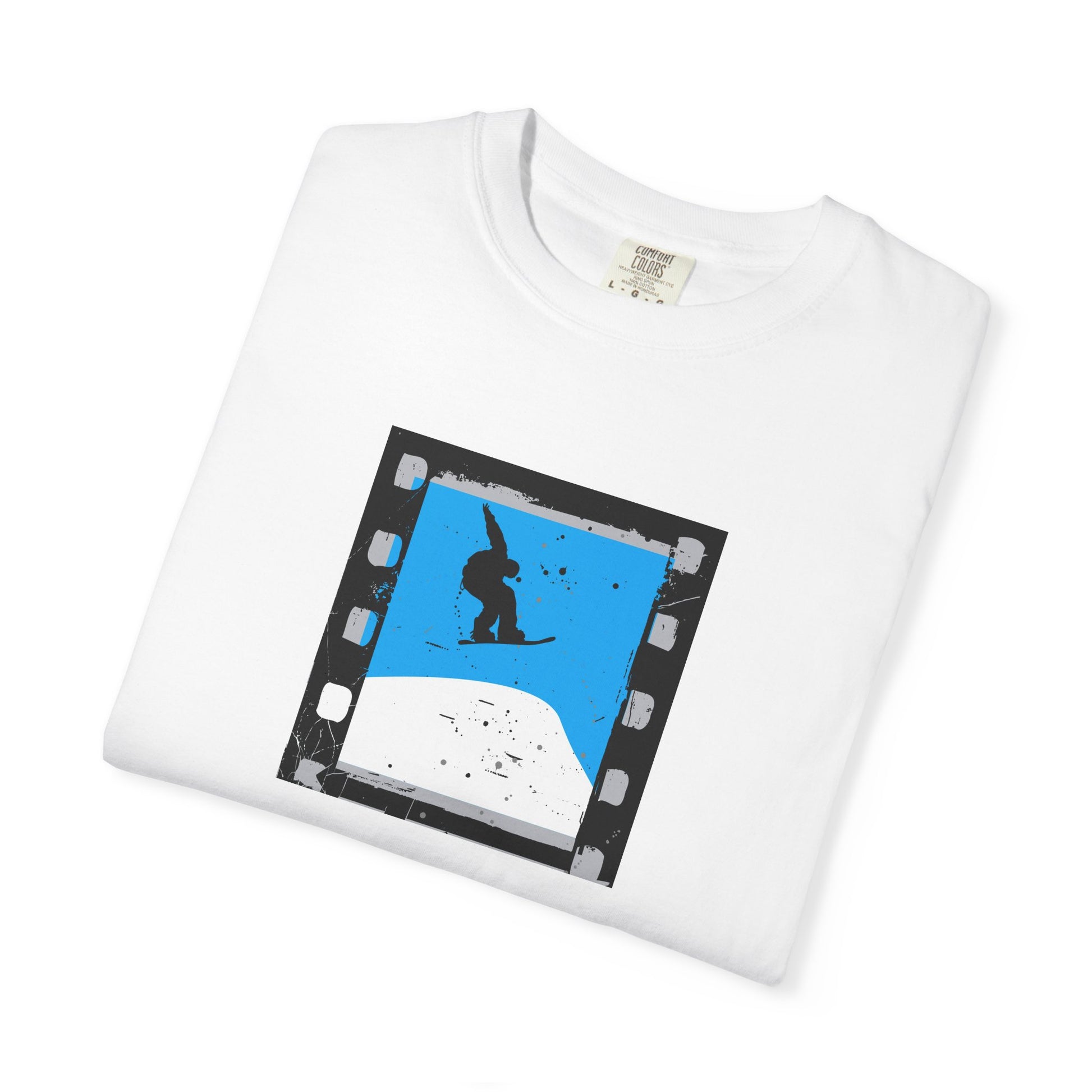Surfing Filmstrip Graphic T-Shirt — Blue Wave Skate Silhouette