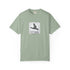 Mint green t-shirt with 'REJOICE ALWAYS' text on a white background