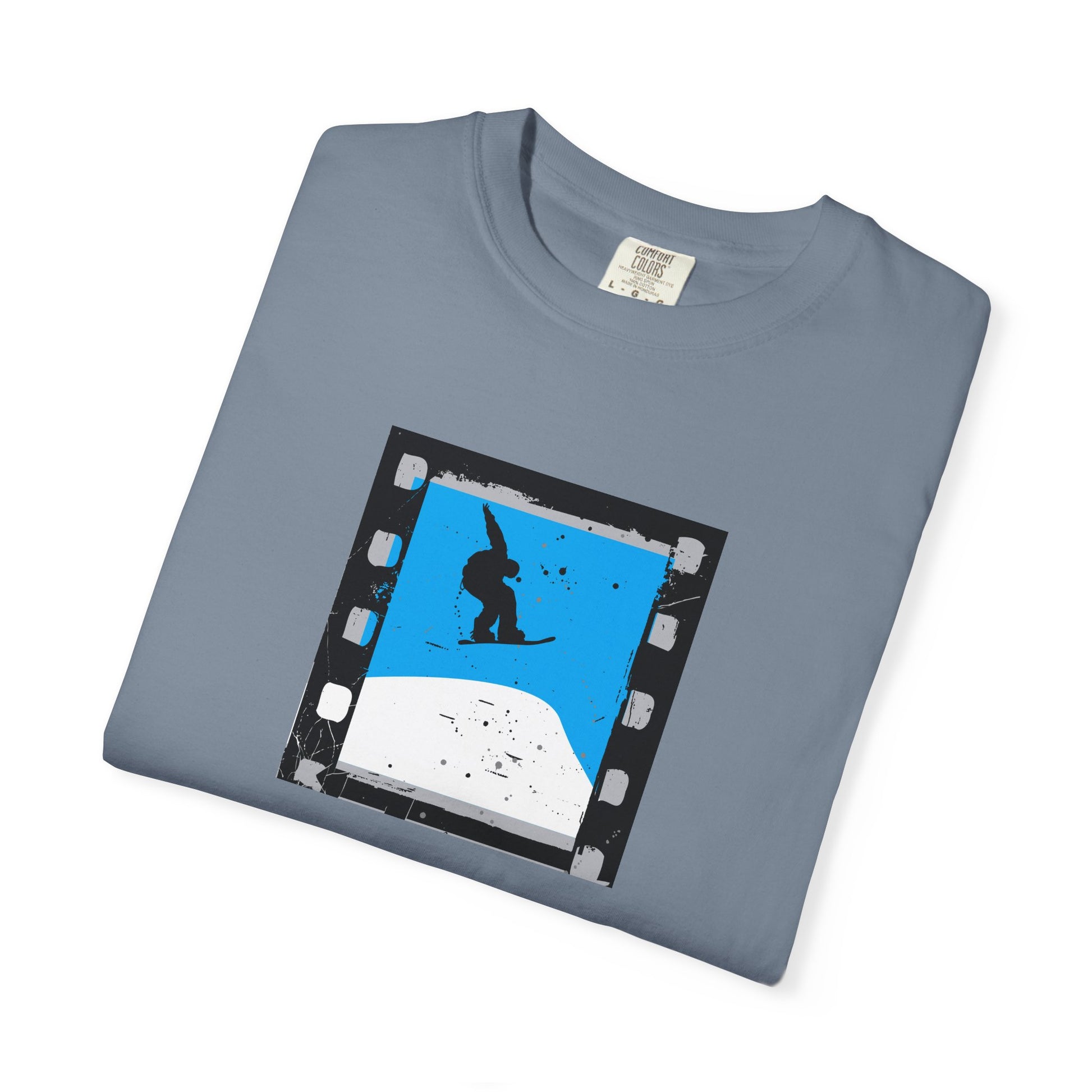 Surfing Filmstrip Graphic T-Shirt — Blue Wave Skate Silhouette