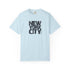 Light blue t-shirt with 'New York City' text on a white background