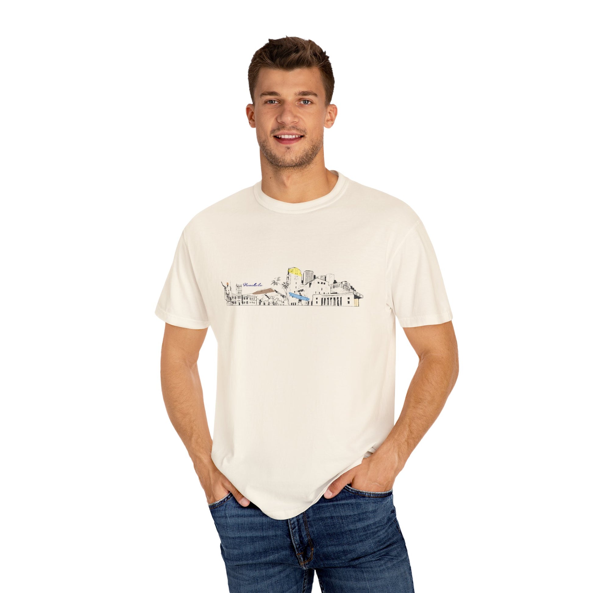 City Skyline T-Shirt — Minimal Hand-Drawn Urban Landscape Tee