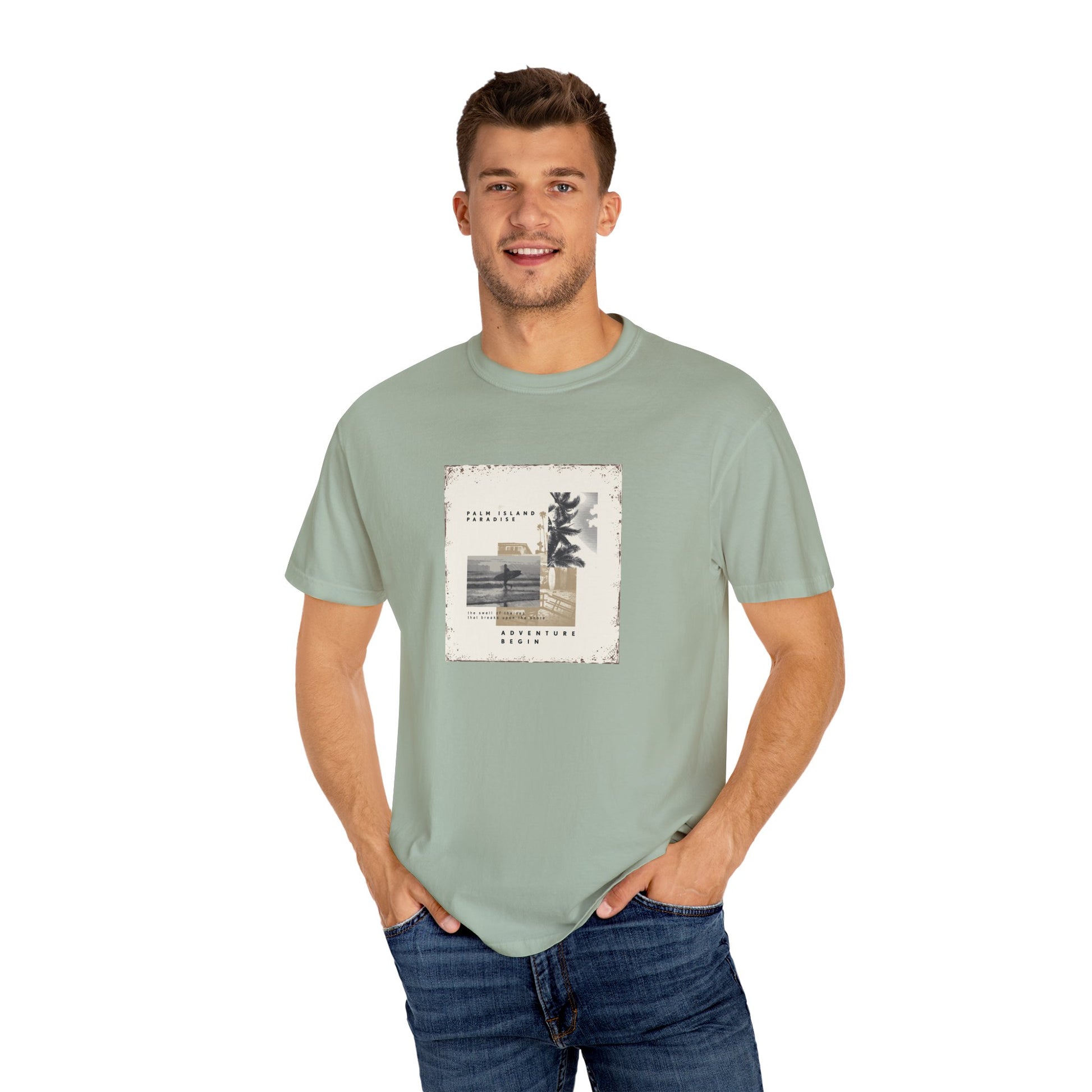 Vintage Beach Photo T-Shirt — 'Good Vibes' Coastal Graphic Tee