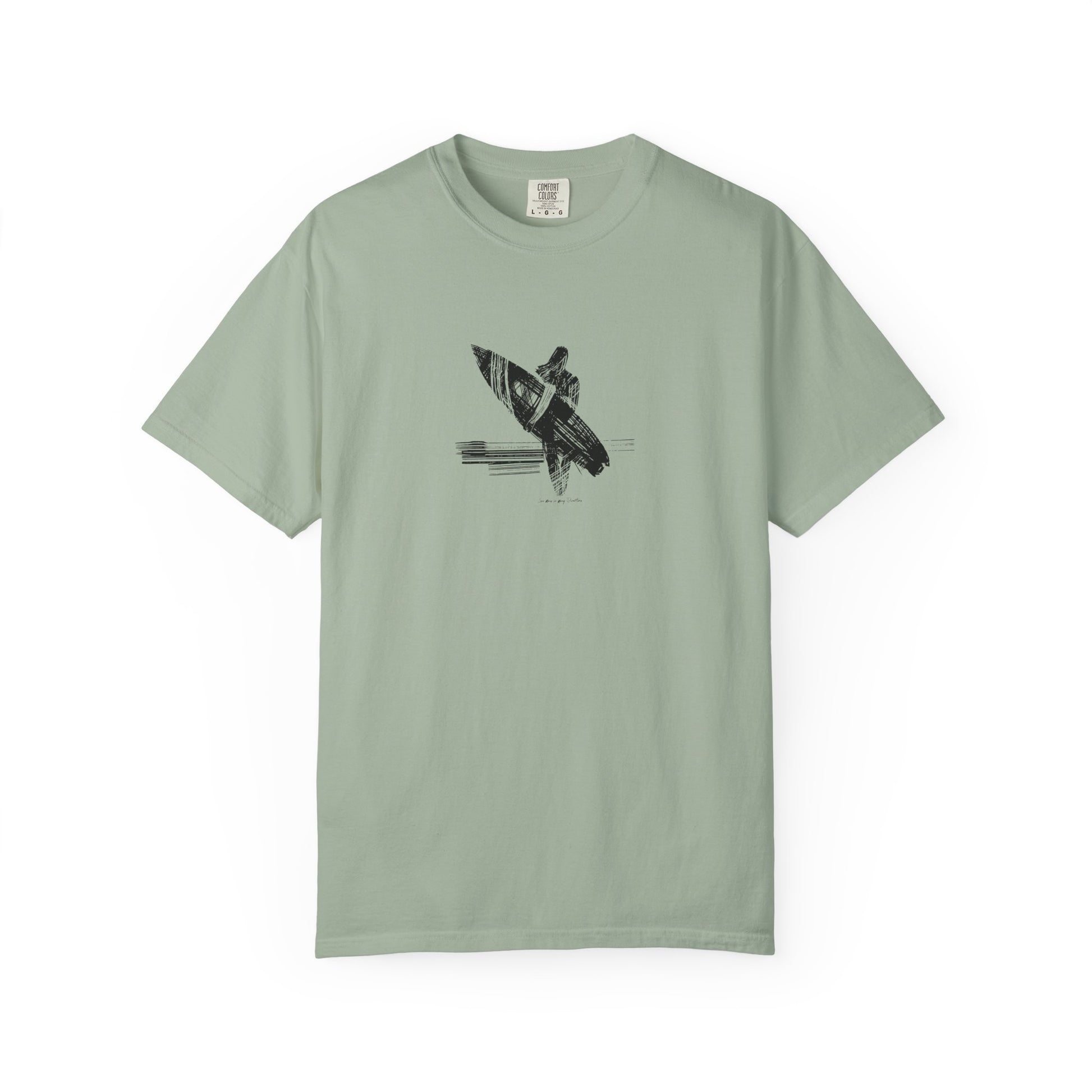 sage green surfer silhouette surf graphic tee