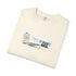 Folded cream t-shirt with graphic design on a white background