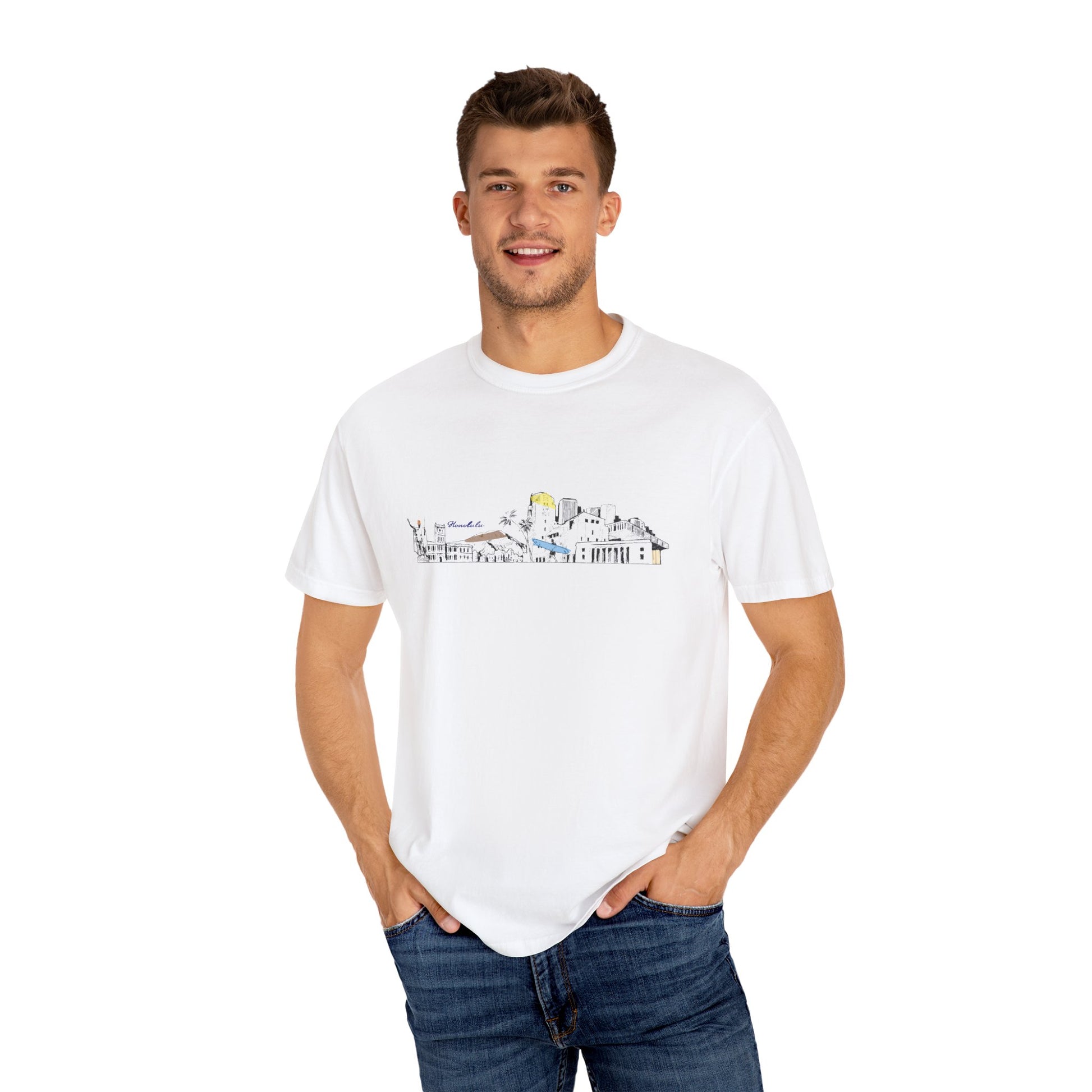 City Skyline T-Shirt — Minimal Hand-Drawn Urban Landscape Tee
