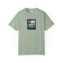 Green t-shirt with a graphic design on a white background