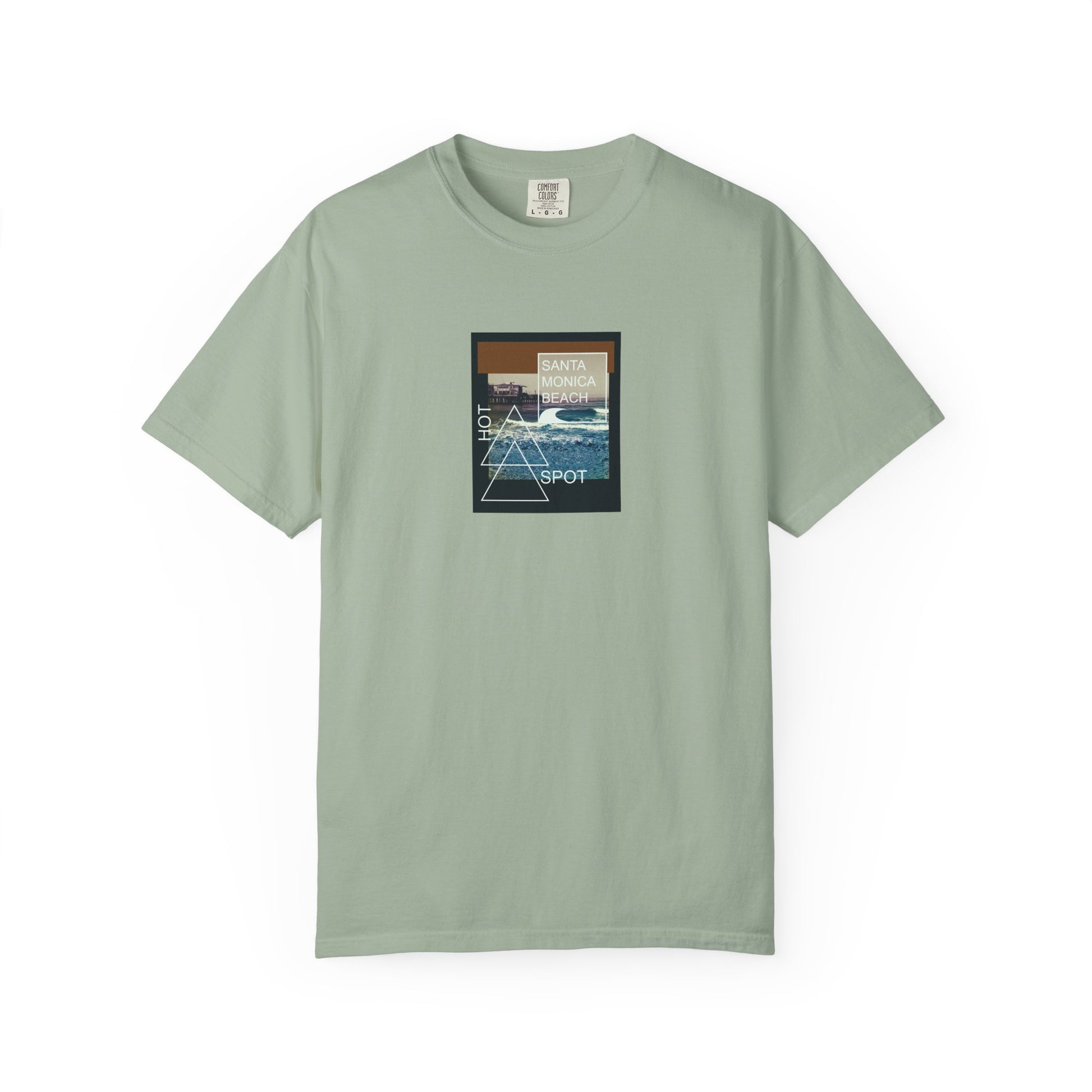 Green t-shirt with a graphic design on a white background