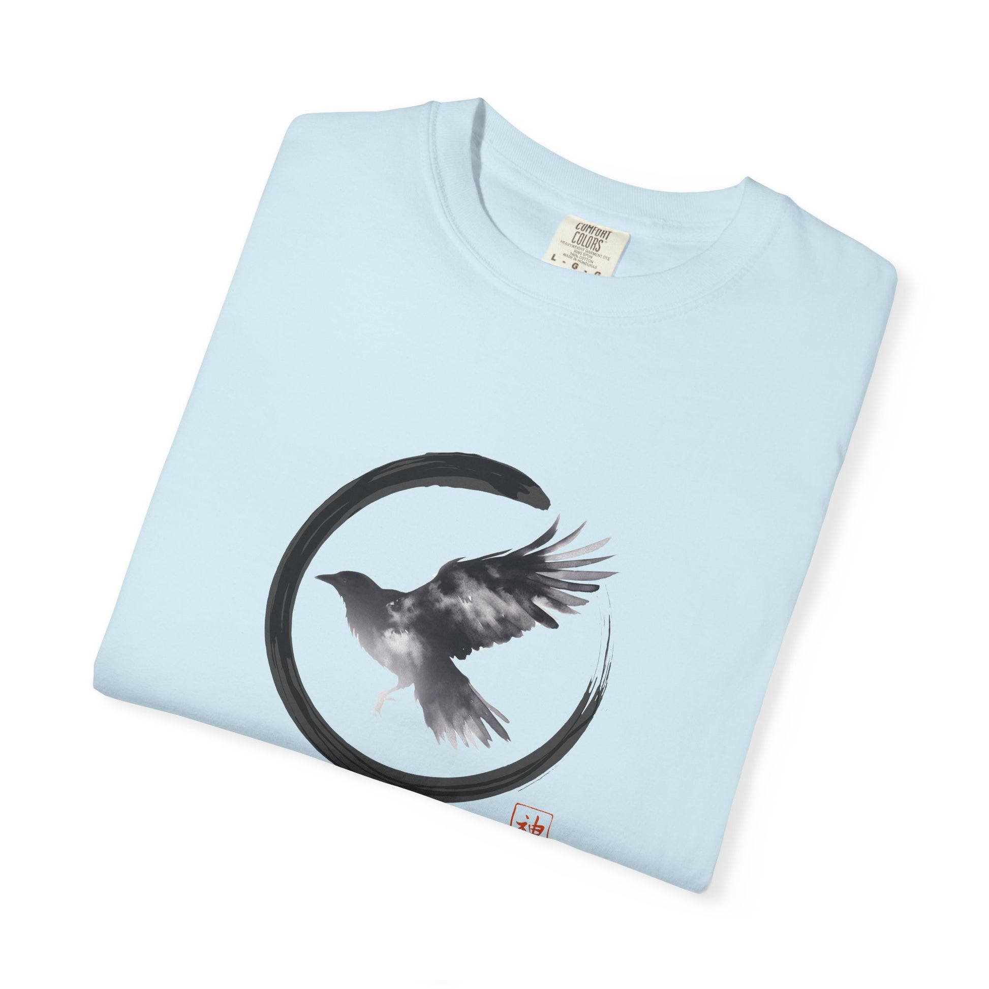Raven Moon T-Shirt — Minimalist Flying Crow Zen Design