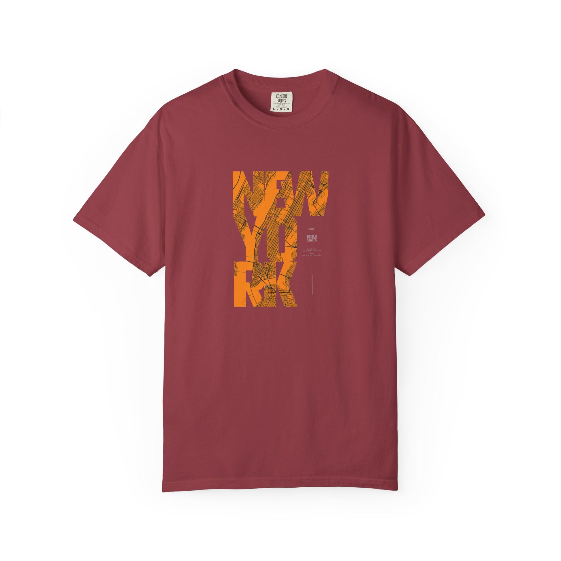 New York Typography Tee — Orange Marble Graphic T-Shirt
