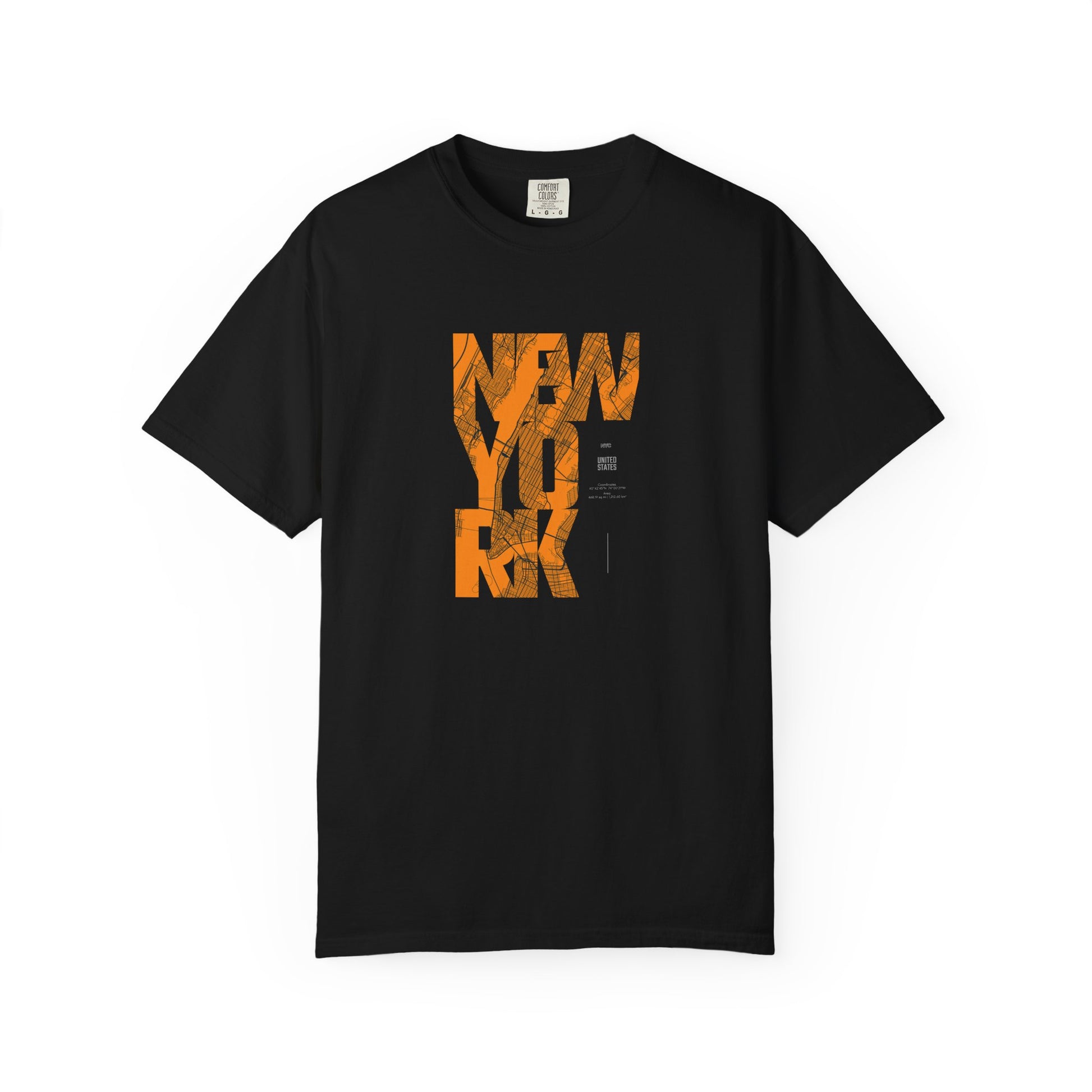 New York Typography Tee — Orange Marble Graphic T-Shirt