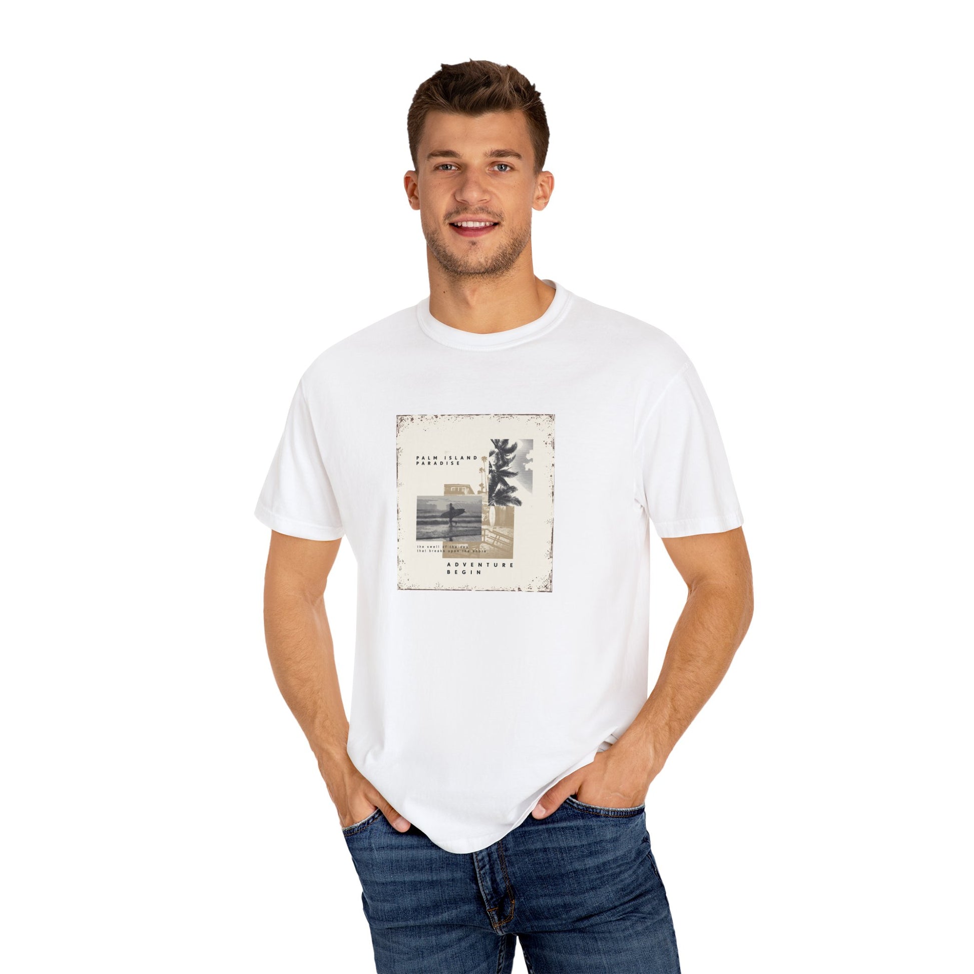 Vintage Beach Photo T-Shirt — 'Good Vibes' Coastal Graphic Tee