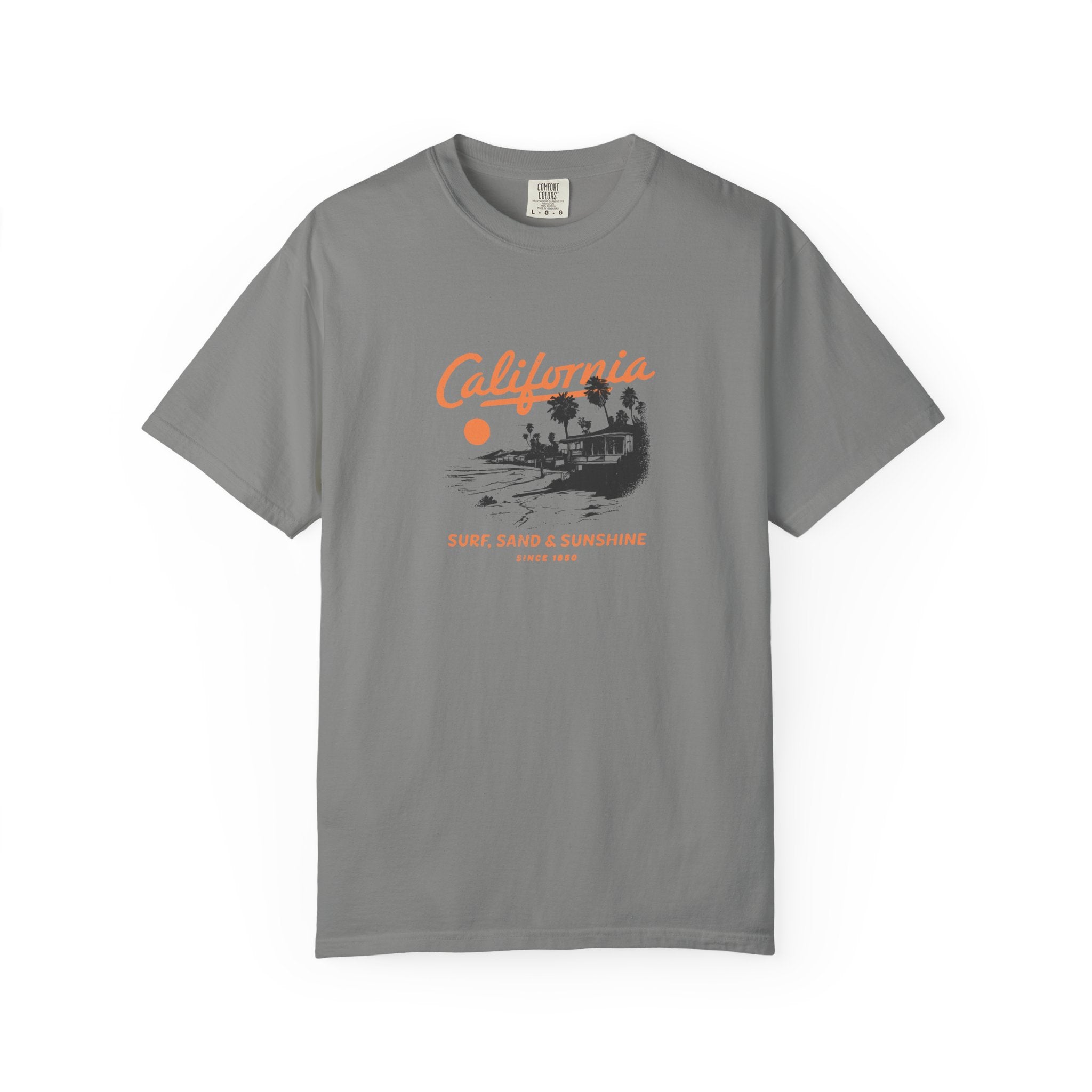 California Surfboard Graphic T-Shirt — 'California: Surf, Sand & Sunshine' Vintage Beach Tee