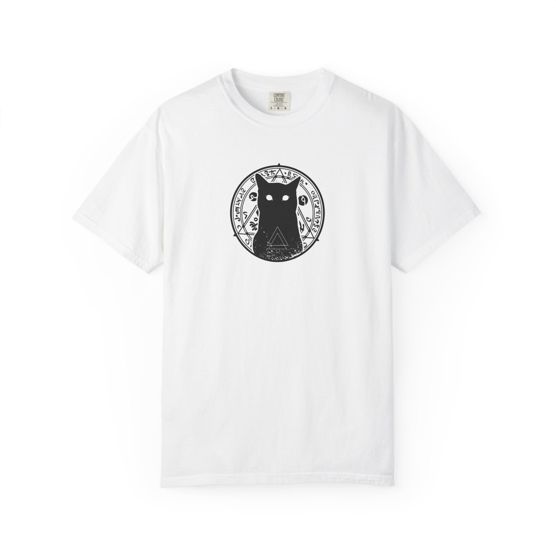 White t-shirt with black  cat graphic design