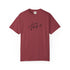 Maroon  t-shirt with a thanks graphic 
